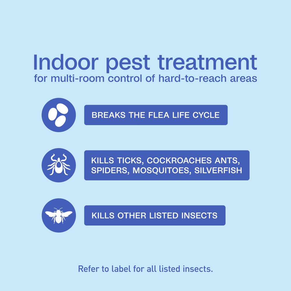 Indoor pest treatment for multi-room control of hard-to reach areas
