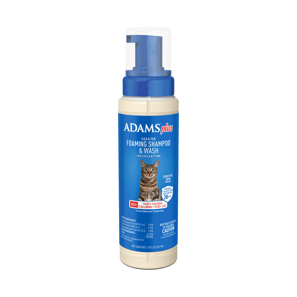 Retail packaging for adams flea and tick foaming shampoo for cats