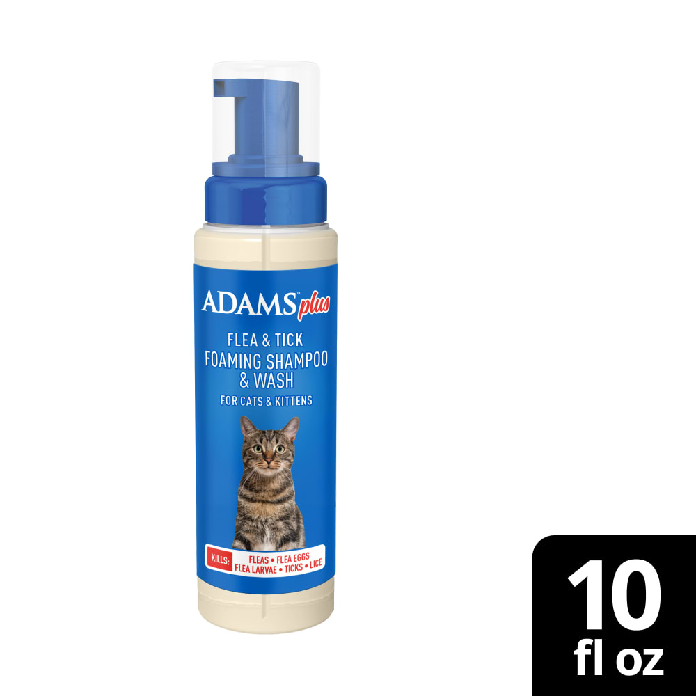Retail packaging for adams flea and tick foaming shampoo for cats