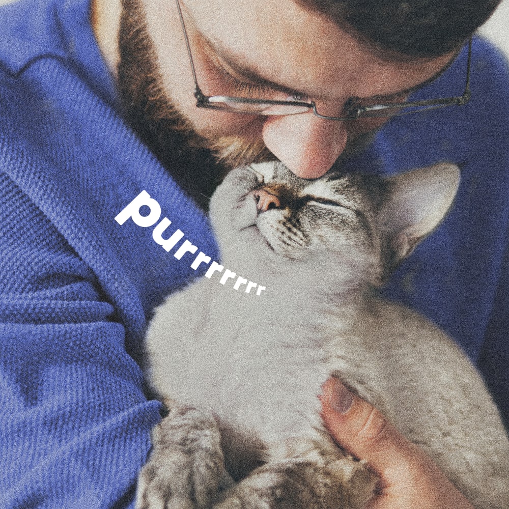 Brown haired man hugging and kissing his cat